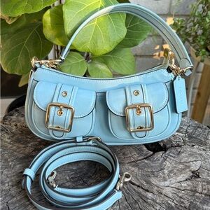Coach Sky Blue Shoulder Bag with Gold Accents
